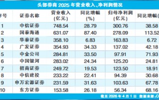 厦门营收净利双增 头部券商2025年业务亮点“有轻有重”(表)