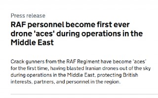 厦门英皇家空军四名炮手击落多架伊朗无人机 获“王牌”称号