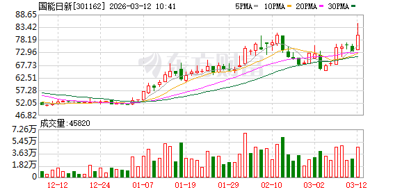 厦门国能日新涨15.12%，股价创历史新高